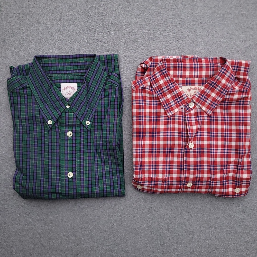 Lot of 2 Brooks Brothers Button Up Shirt Mens Small Plaid Long Sleeve Casual